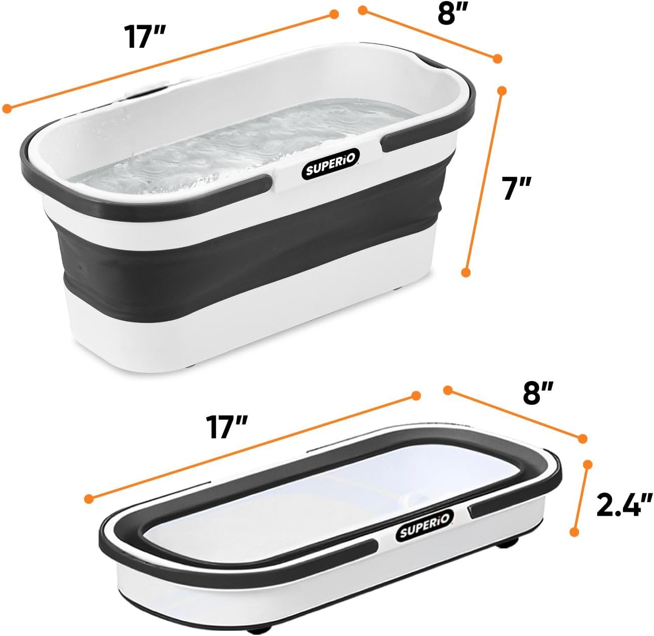 Superio Fold N' Go Mop Buckets with Wheels 6-Pack - Collapsible Cleaning Bucket, 10L, Portable Water Pail for Home, Car, and Outdoor Use