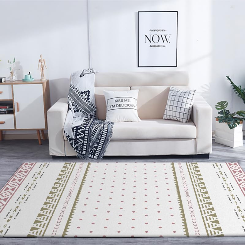 Pmnadfdag Alfombra Salón 140 x 200 cm Lavable Pelo Corto Suave Antideslizante,para Interiores Sala de Estar Comedor Geometría Moderna de Lunares Verdes.