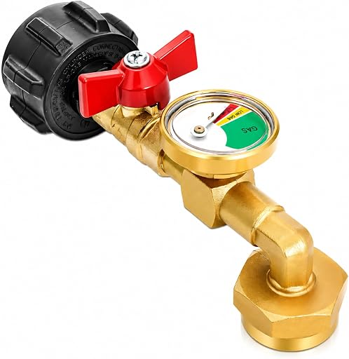Propane Refill Adapter for 1 LB. Tanks, Propane Adapter 20lb to 1lb Converter with Gauge Valve, Propane Refill Elbow Adapter for BBQ Grill Stove Camping