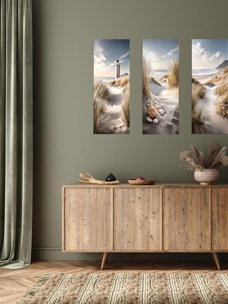 artissimo Glasbild 30x80 cm Bild Strand Leuchtturm AG5723A – Meerbild aus Glas, maritimes Wandbild hochkant