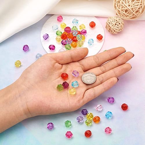 Miniatura 6 de Craftdady 100 cuentas espaciadoras redondas facetadas de acrílico transparente de 0.394 pulgadas, colores mezclados al azar, cuentas sueltas de