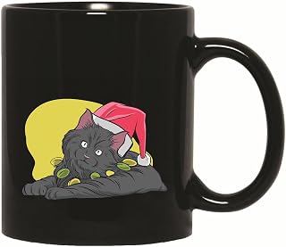 Christmas Gift for Pet Lovers Santa Hat and Christmas Lights 11oz 15oz Black Coffee Mug