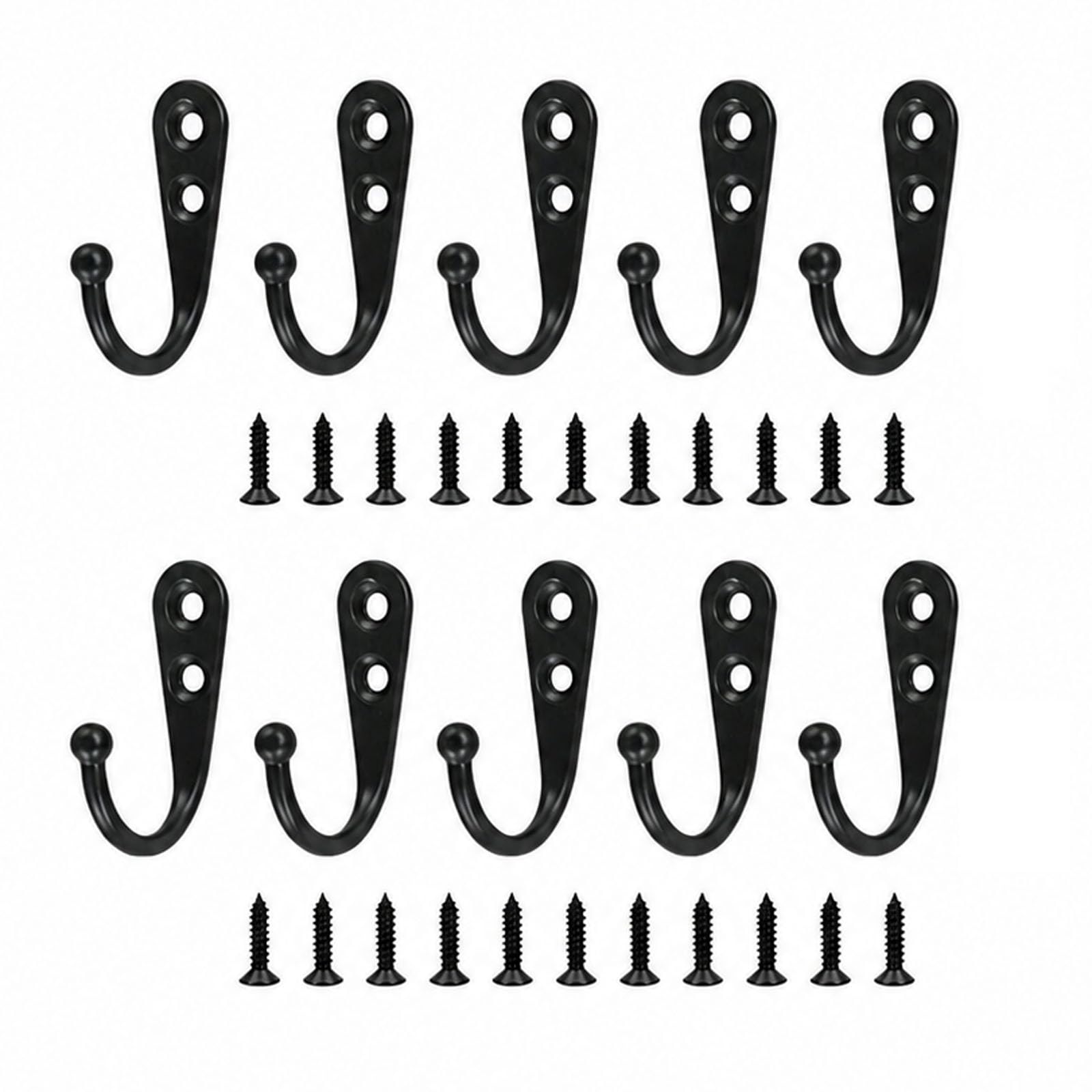 ApexPine 10 Pcs Black Wall Mounted Coat Hooks with Screws for Home