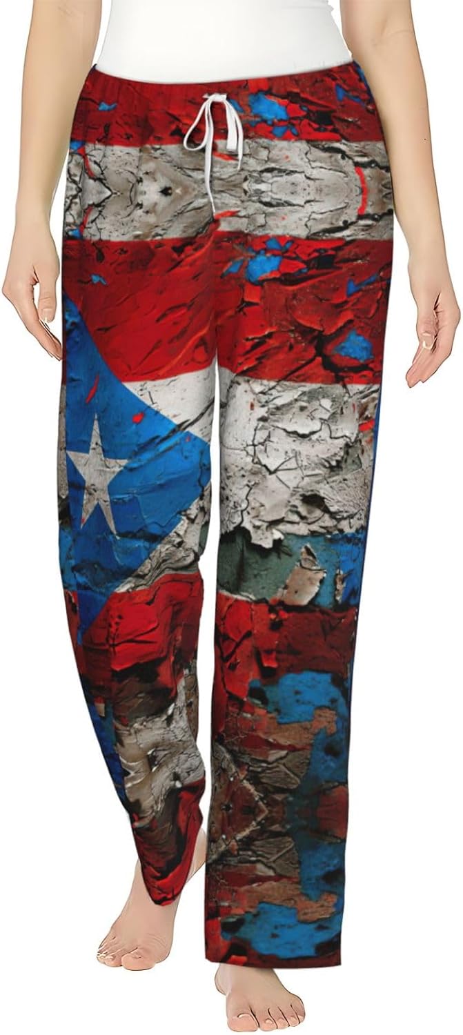 Puerto Rico Wallpaper Flag Print Cozy Flannel Pajama Pants For Women,Warm Christmas Pj Pants,Cute Fleece Pajamas