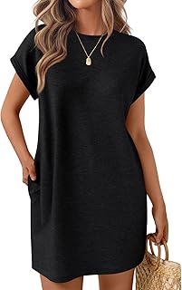 Womens Summer Casual Short Sleeve T Shirt Dress 2025 Spring Vacation Beach Mini Sundress Loose Clothes with Pockets - Buy now