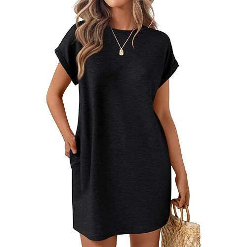 LILLUSORY Womens Summer Casual Short Sleeve T Shirt Dress 2025 Spring Vacation Beach Mini Sundress Loose Clothes with Pockets