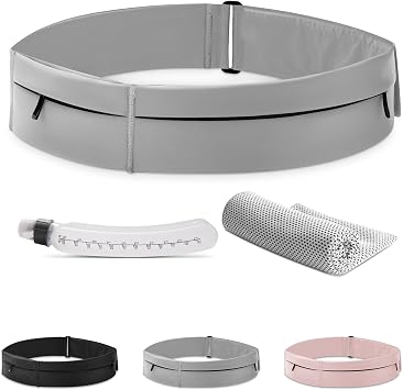 Running Belt for Women and Men, Water Proof Running Belts Fanny Pack with Water Bottle,Slim Hydration Running Bag Belts with Phone Bottle Holder Adjustable Fit for Runner Grey, Large