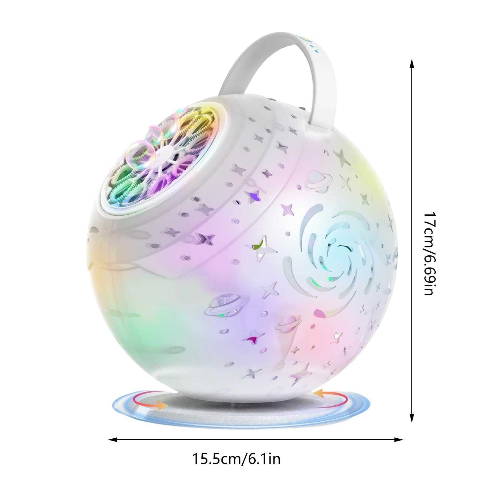 Seifenblasenmaschine 360 Grad automatisch rotierend mit Licht | 10-Loch Bubble Maker für Kinder für Hochzeit, Geburtstag, Garten, drinnen und draußen, Kinder