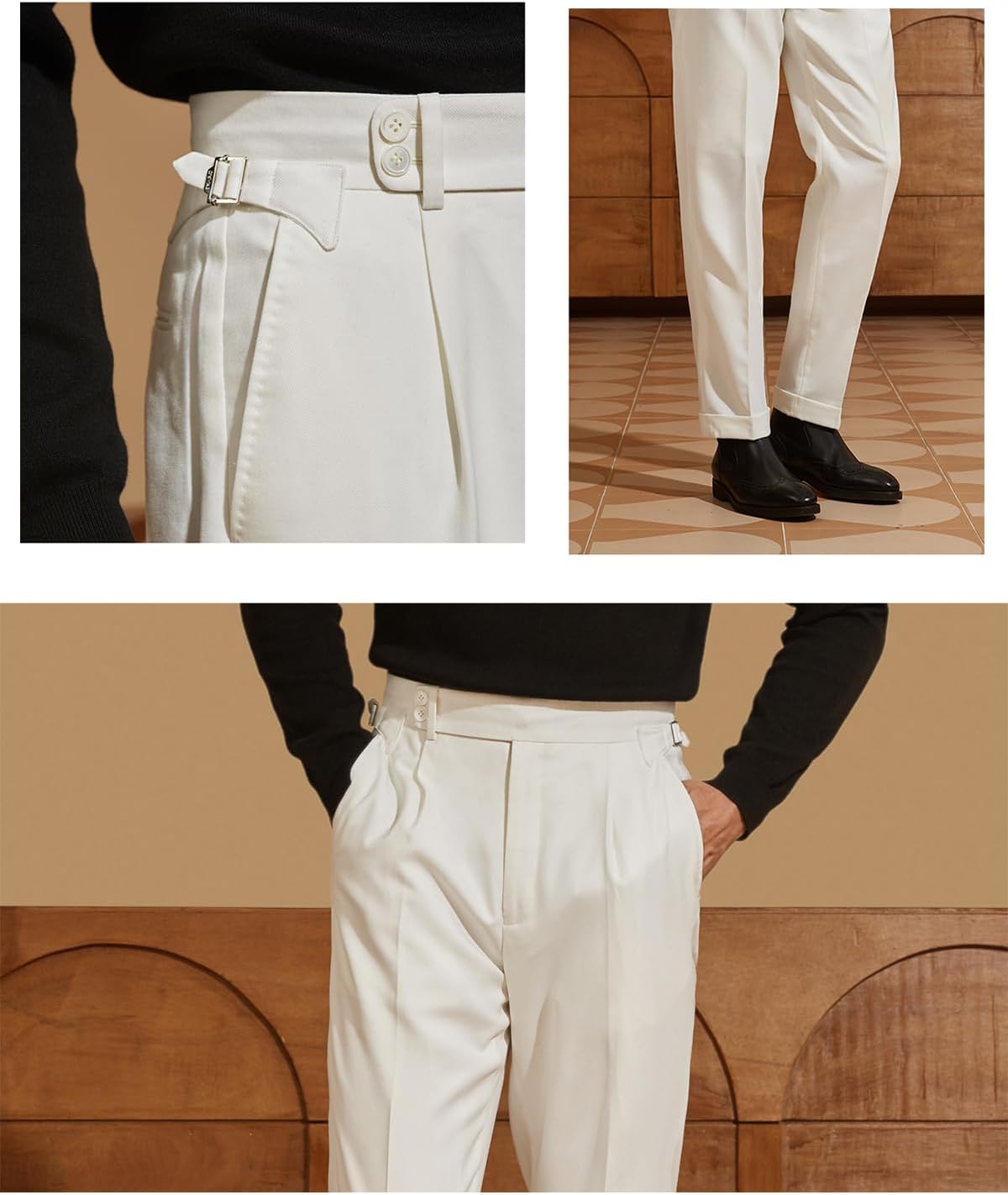 Men's Dress Pants Vintage Pants Straight Fit Flat Front Business Casual Golf Pants