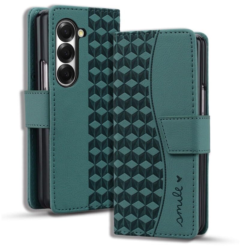 Housse en cuir premium vert pour Samsung Galaxy Z Fold 5 avec clapet
