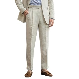 Snoly Calça Masculina de Verão Retrô de Linho Leve Gurkha Afunilada