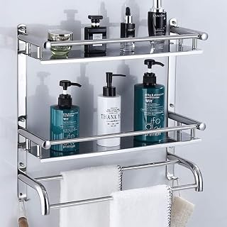 Oslen Stainless Steel Bathroom Self with Towel Holder,Bathroom Shelf with Rail,Shower Caddy Basket Organizer,Wall Mounted Bathroom Towel Rack and Shelf Bathroom Accessories