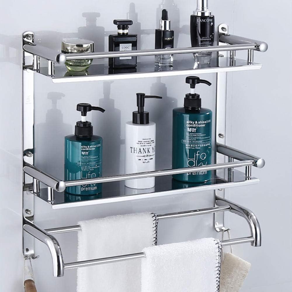 Oslen Bathroom Accessories Stainless Steel Bathroom Towel Holder,Bathroom Shelf with Rail,Shower Caddy Basket Organizer,Wall Mounted Bathroom Towel Rack and Shelf