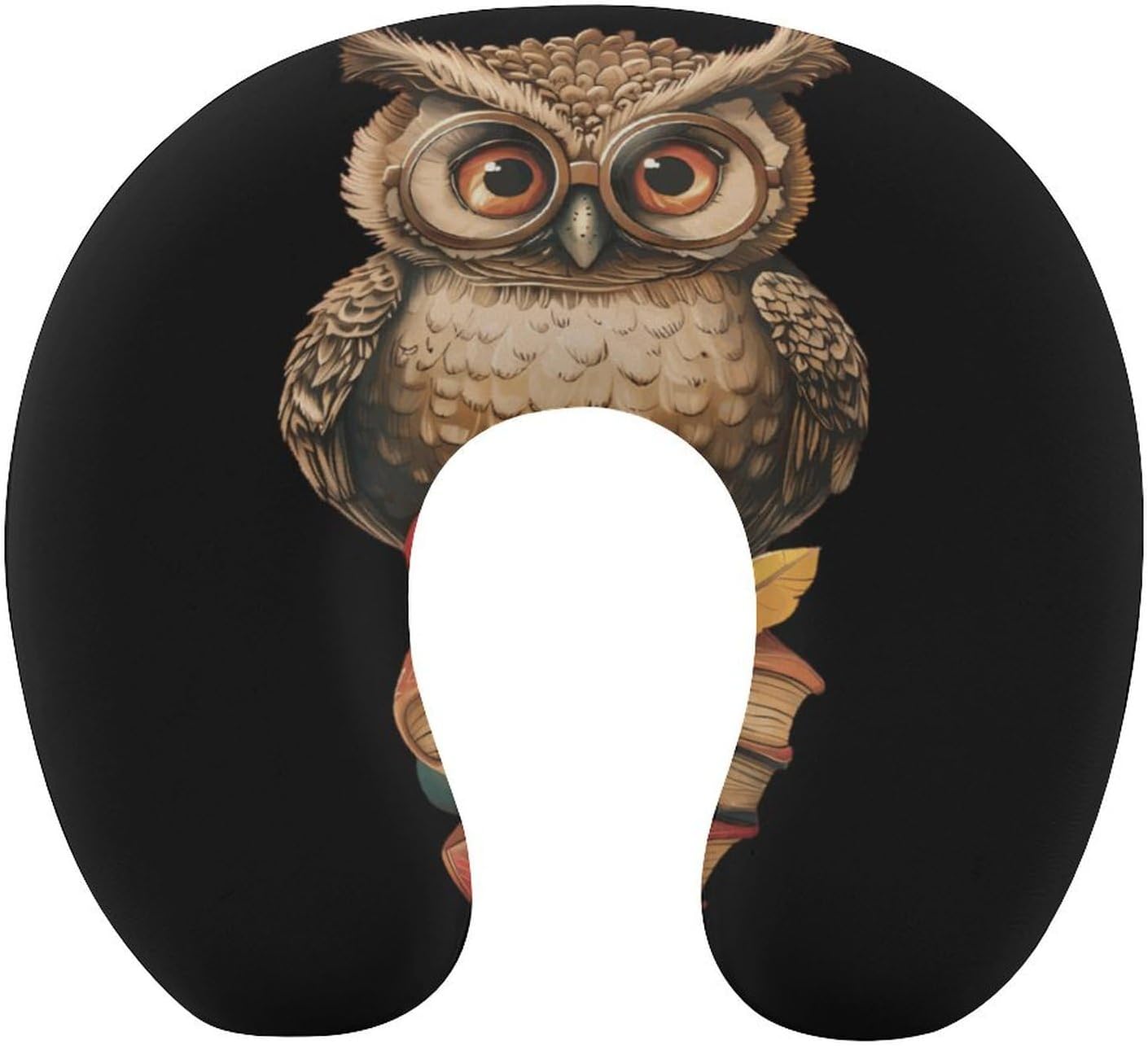 Cute Owl and Books Funny Travel Pillow U Shaped Memory Foam Neck Pillows Portable for Flight Car Home Office