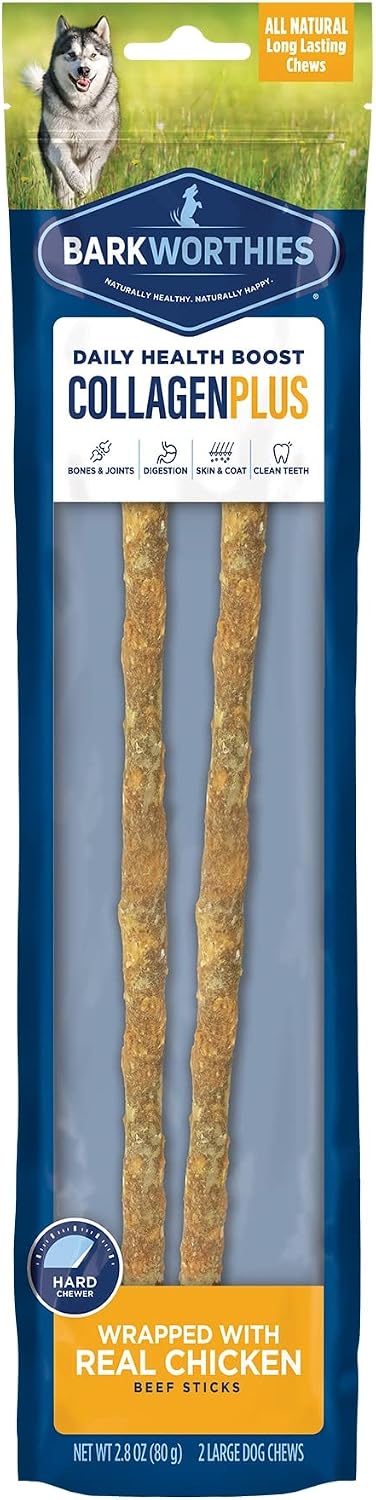 Barkworthies 12" Chicken Wrapped Collagen Dog Sticks, 2.8 oz., Pack of 2