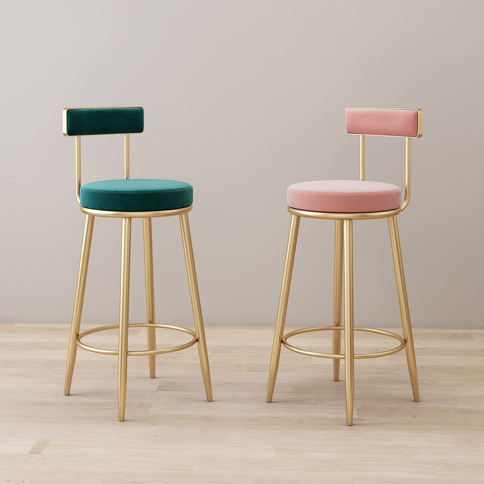 Set 2 Sgabelli Da Bar In Velluto AINPECCA - Altezza Fissa, Schienale, Design Elegante Per Cucina O Bar - Foto 3