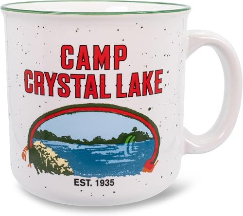 Friday the 13th Crystal Lake Ceramic Camper Mug | BPA-Free Travel Coffee Cup For Espresso, Caffeine, Cocoa, Beverage | Home & Kitchen Essentials | Horror Movie Gifts and Collectibles | Holds 20 Ounce