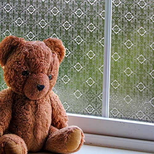【remecle】 窓用フィルム 窓ガラス目隠しフィルム デザインフィルム 【 水だけで貼れる 飛散防止 断熱 UVカット 45cm幅 フローラガラス 】 窓 目隠しシート 貼り直し可能 ガラスフィルム 目隠し フィルム 遮光 リメイク おしゃれ film