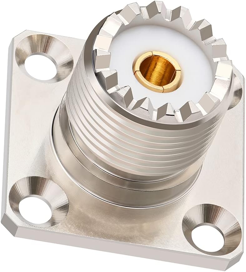 MOOKEERF SO 239 Connectors SO239 UHF Female RF Coax Connector SO239 4-Hole Flange Panel Chassis Mount Adapter Solder Cup SO-239 Bulkhead Connector 3Pcs for PL259 Male Plug