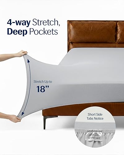 Miniatura 7 de REST Evercool+ Juego de sábanas refrescantes, tamaño Cali King, color gris claro, sábanas transpirables para personas que duermen con calor y