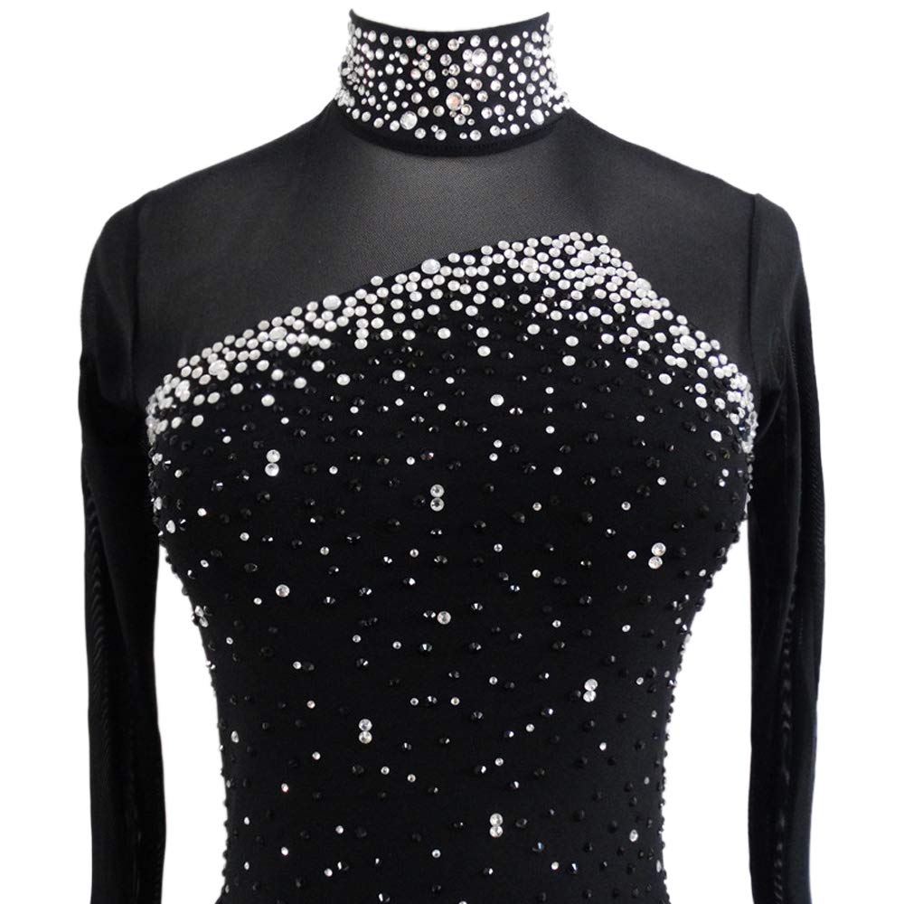 LIUHUO Robe de Patinage Artistique pour Filles et Adolescentes, Costume de Patinage sur Glace Noir