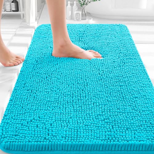 Image of OLANLY Bathroom Rugs 35x24, Extra Soft Absorbent Chenille Bath Rugs, Rubber Backing Quick Dry, Machine Washable Bath Mats for Bathroom Floor, Tub and Shower, Home Decor Accessories, Aqua Sky