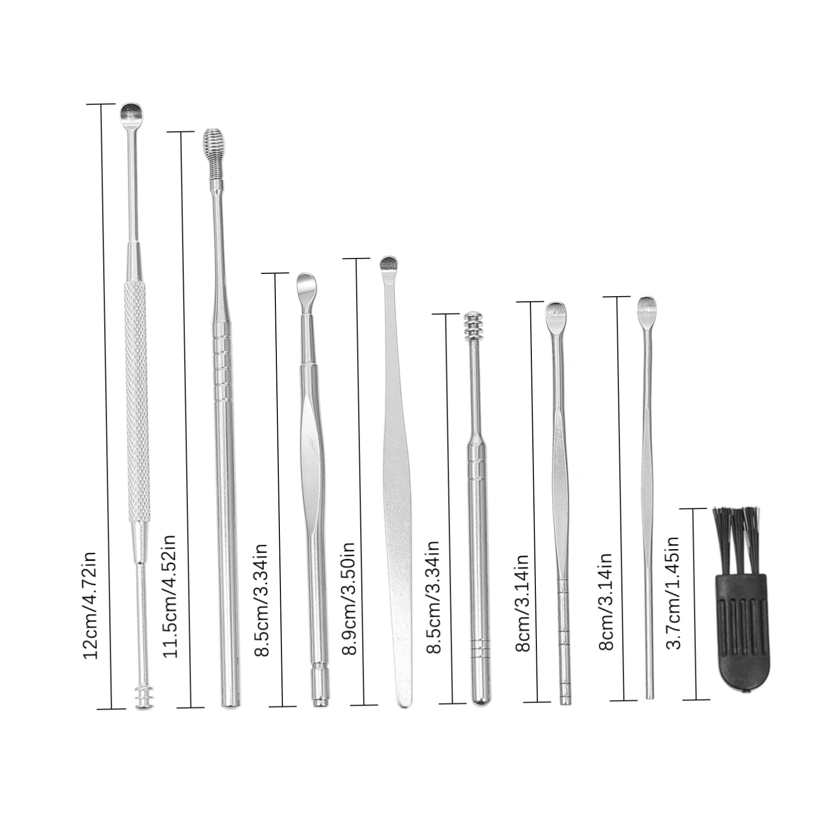 GARVALON 8 in 1 Ear Cleaning Kit Stainless Steel Ear Picks Spiral Decompression and Massage Function for Home Travel Silver