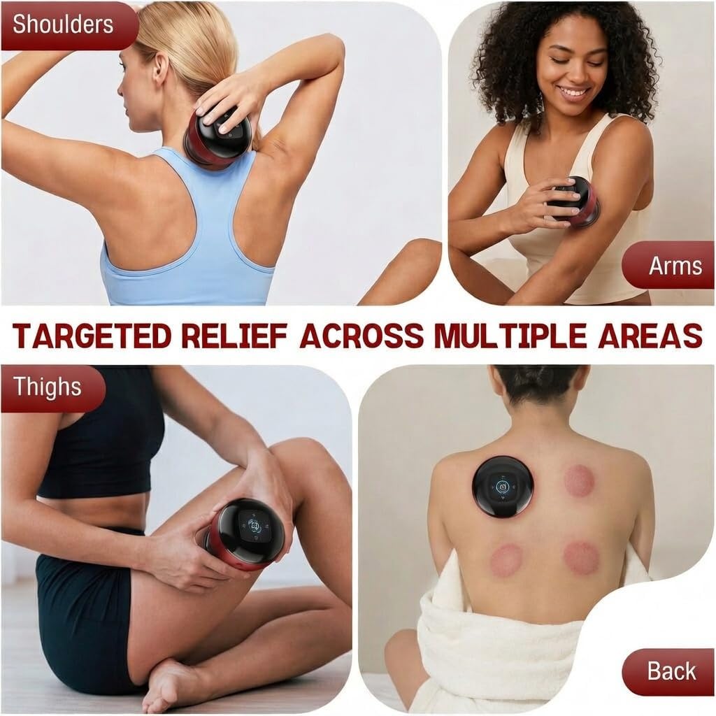 Cupping Set, Cordless Smart Cupping Therapy Massager with Remote Control, 7-in-1 Red Light & Heat, 12 Levels Suction, 2 Modes, Portable Muscle Relaxation Device (White, Pack of 1)