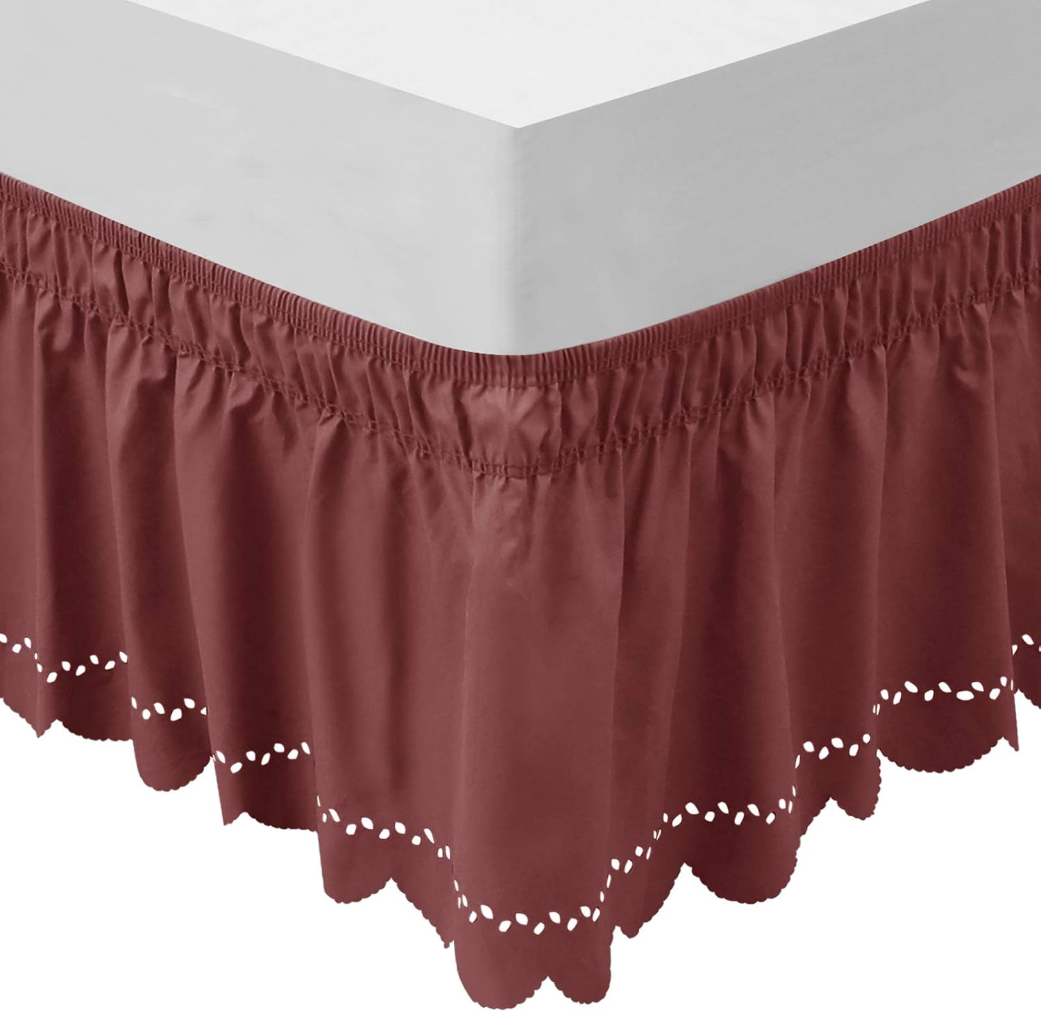 OBYTEX Wrap Around Bed Skirts Fashional Elastic Dust Ruffle Silky Soft & Wrinkle Free Classic Stylish Look in Your Bedroom (Burgundy, Twin/Full)