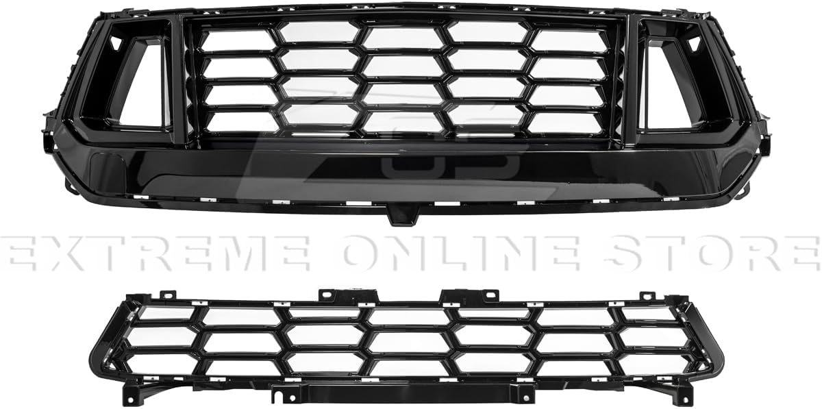 Replacement For 2024-Present Ford S650 Mustang EcoBoost & GT Models | Dark Horse Style ABS Plastic - Painted Glossy Black Replacement Front Upper & Lower Grille Insert Cover