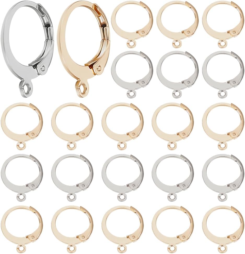 Beebeecraft 1 Box 100Pcs Leverback Earring Findings 18K Gold Plated Stainless Steel Huggie Hoop French Earring Hooks Ear Wire Clasp Clip Dangle for Jewelry Making DIY Findings