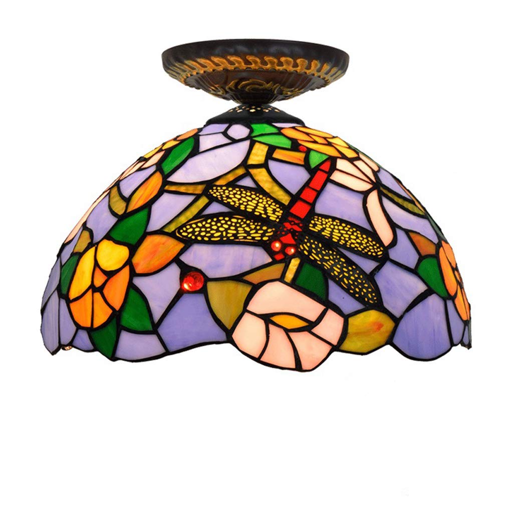 YNIYUJKL Dragonfly Design Ceiling Lights Tiffany-Style Ceiling Lamp 12-Inch Stained Glass Ceiling Lamps For Living Room Aisle Corridor Ceiling Light Decor Light