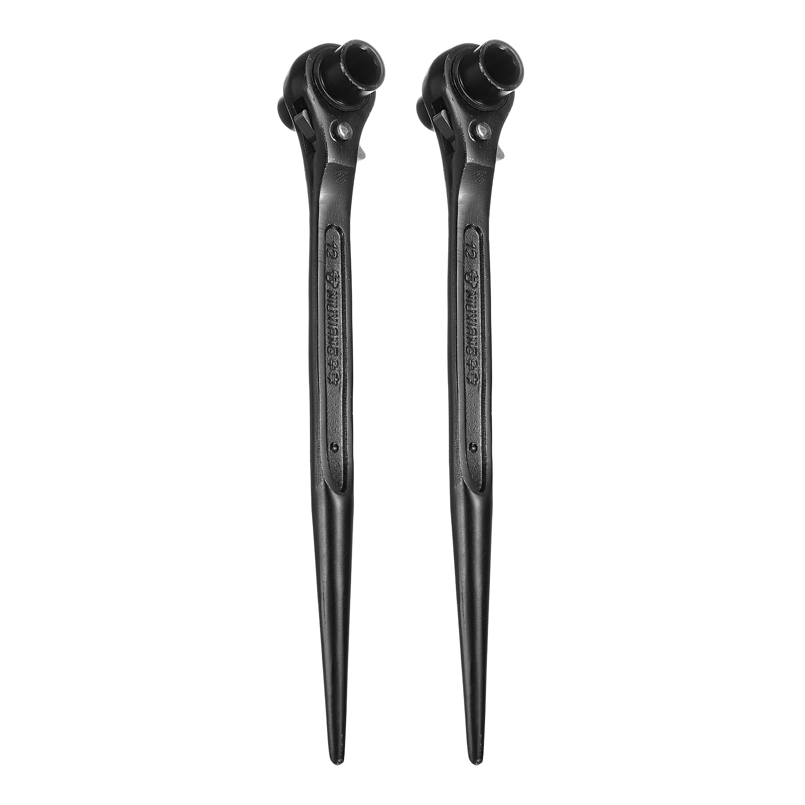 HARFINGTON 2pcs Scaffolding Podger Ratchet Wrench 10mm x 12mm CR-V 12 Point Double Ended Socket Ratcheting Podger Scaffold Spud Spanner Tool for Auto Repair Mechanical Maintenance, Black