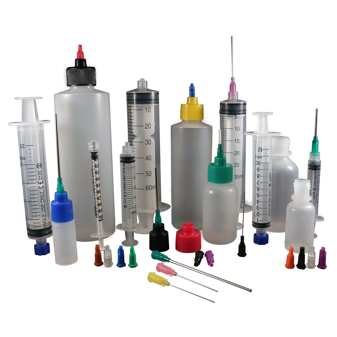 Jensen Global DIY Kit for Oils and Fluids with Multiple Size Bottles, Syringes and Blunt Dispensing Tips (Non Sterile/Non Medical)