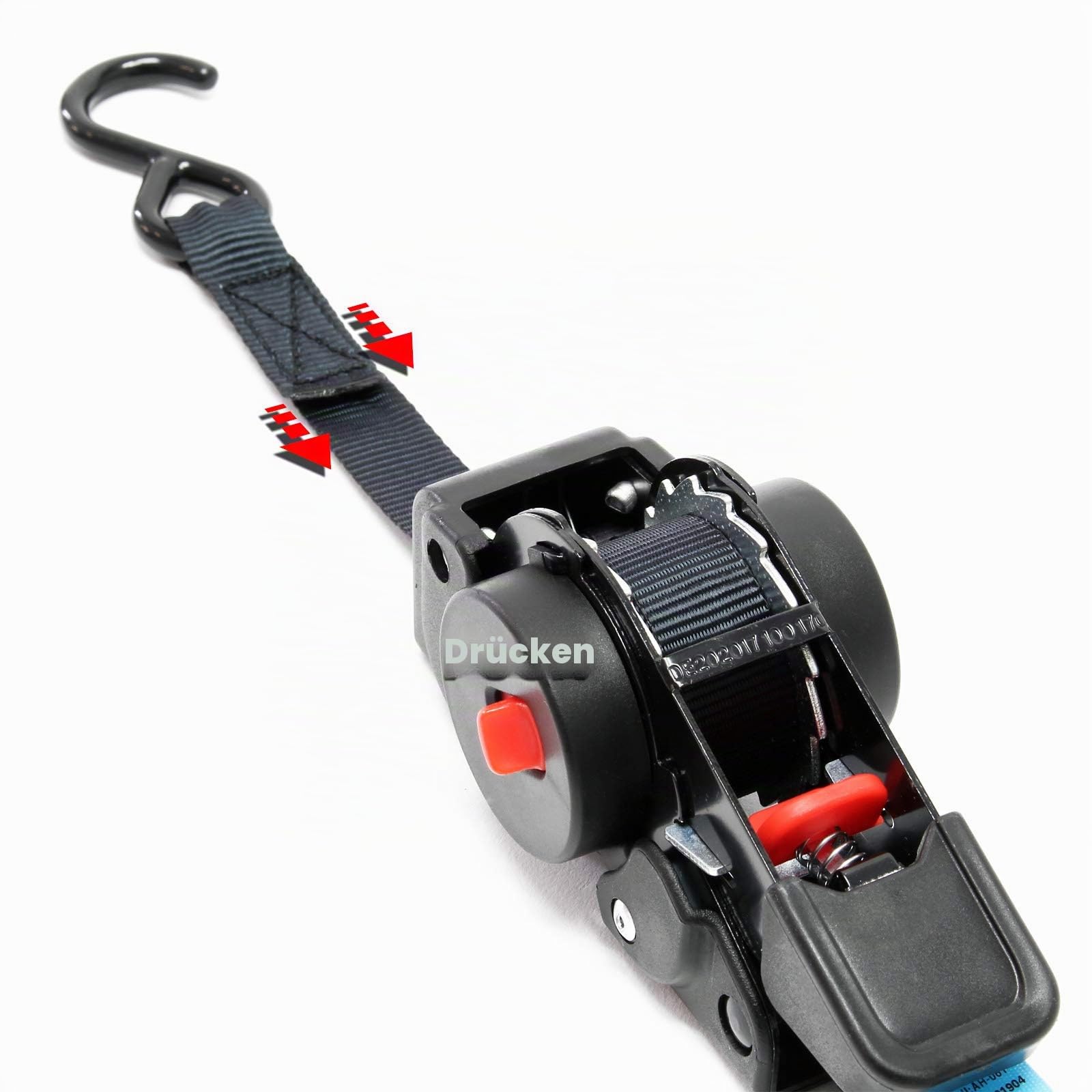 Wiltec 8X Automatik Zurrgurt 100 daN Zuglast LGF 0,2 m LGL 1,8 PES Spanngurt, ideal für Autotransport