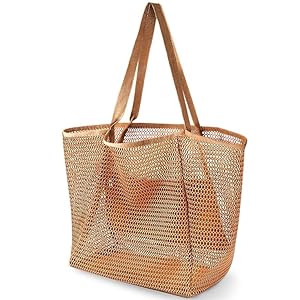 TOPBAG Mesh Beach Tote Womens Shoulder Handbag,Tote Bag for Women Large Foldable Mesh Swimming Bag with Pockets