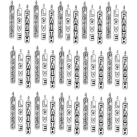 JGFinds Blessed Love Faith Message Charm Pendants, Silver Tone, 1 1/8", 144 Pack (48 of Each), Quotes DIY Charm Bracelets or Mixed Saying Keychains - Encouragement Words, Inspirational Cover