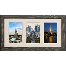 Rustic Solid Wood Collage Photo Frame 8x16 Display Three 3 4x6 Pictures with Mat, Horizontal/Vertical for Wall and Tabletop - Grey