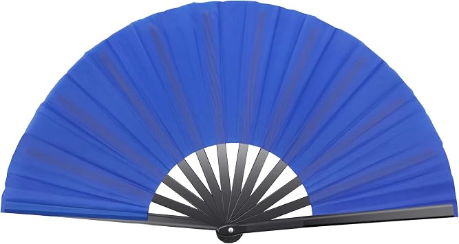 Quacc Large Folding Hand Held Fan Sturdy 13 Inches Nylon-Cloth Vintage Retro Fabric Big Rave Clack Fan for Line Dancing Chinese Kung Fu Festival Craft Dance Decoration Party Favors Blue