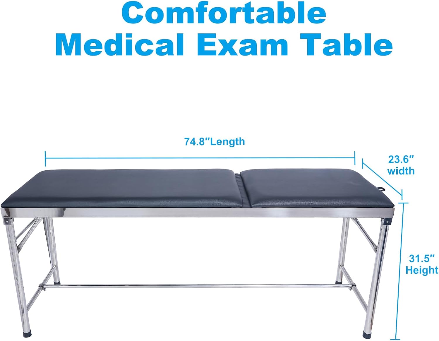Advanced Examination Bed with Paper roll Dispenser - Inspection Table/Adjustable backrest/Stirrups/Black/Stainless Steel/Fold The outriggers. (Legs are Foldable)