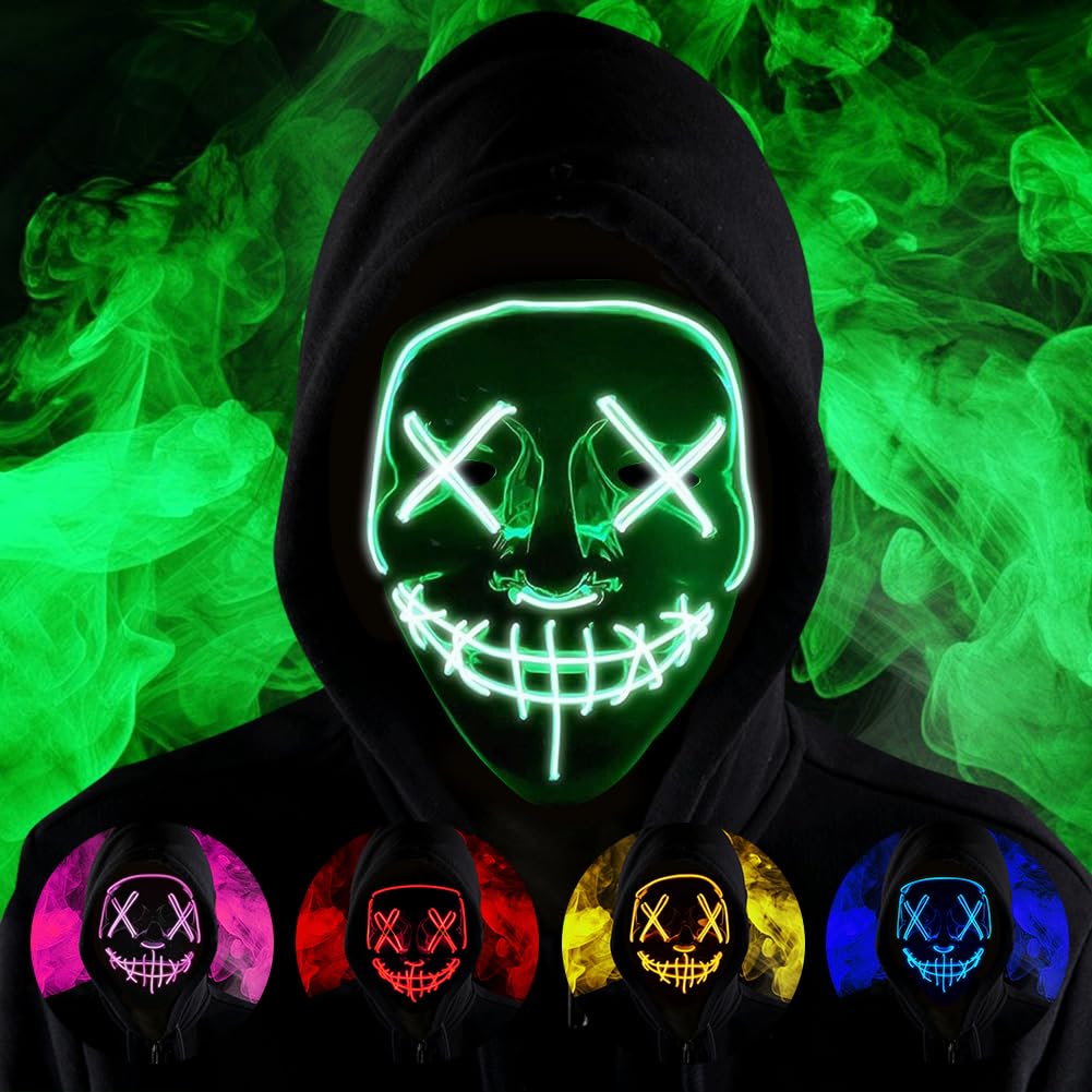 Halloween Masks, Horror LED Mask, Light Up Mask, Scary Masks with 3 Lighting Modes