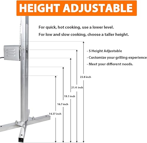 Miniatura 4 de iMeshbean Kit de parrilla de asador de 90 libras, parrilla eléctrica de asador de cerdos con motor de 45 W, soporte de asador de acero inoxidable