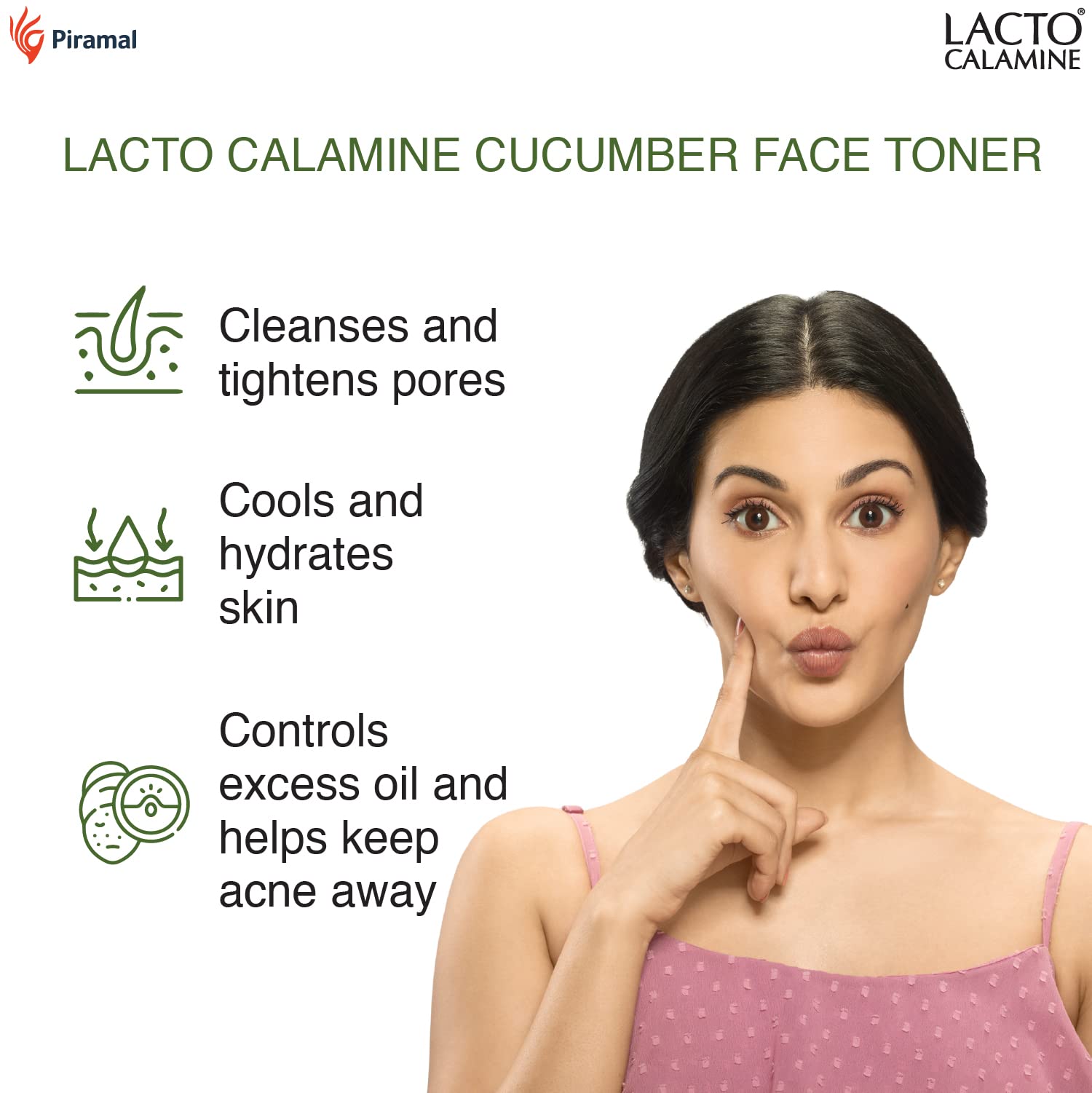 Lacto Calamine Cucumber Face Toner with Green Tea & Niacinamide - 120 ml x Pack of 1 & Lacto Calamine Daily Cleansing Face Wipes with Aloe Vera, Cucumber and Vitamin E (25 wipes) Pack of 1 2