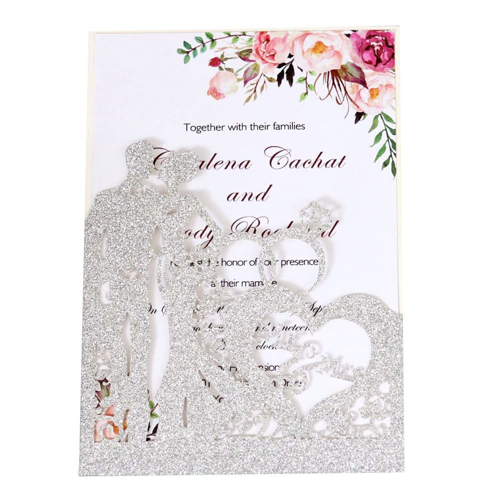 Cartes d'invitation de Poche de Mariée en Dentelle Laser | Set de 50 Pièces Luxe 5x7