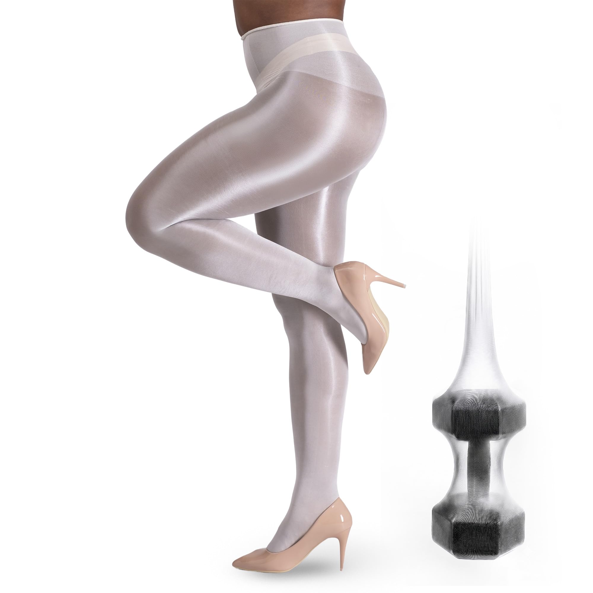 LECHERY Semi Sheer Tights for Women Lustrous Silky Shiny 40 Denier High Waist Stocking Panty Hose Nylons, Pantyhose for Women, White, L-XL