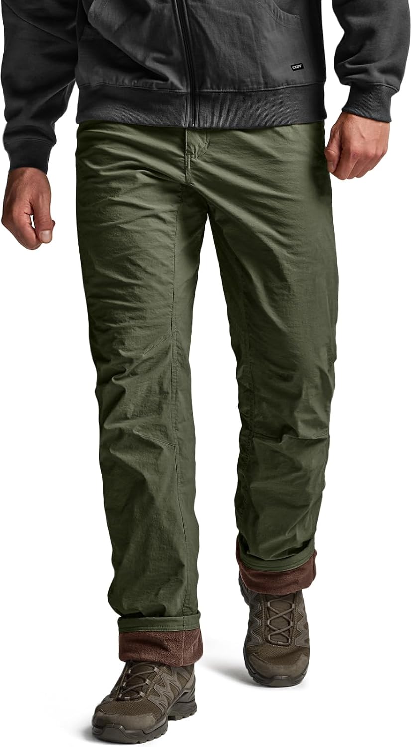 CQR Men's Winter Fleece Lined Pants, Water-Resistant Outdoor Stretch Work Pants, Windproof Casual Pants with Pockets
