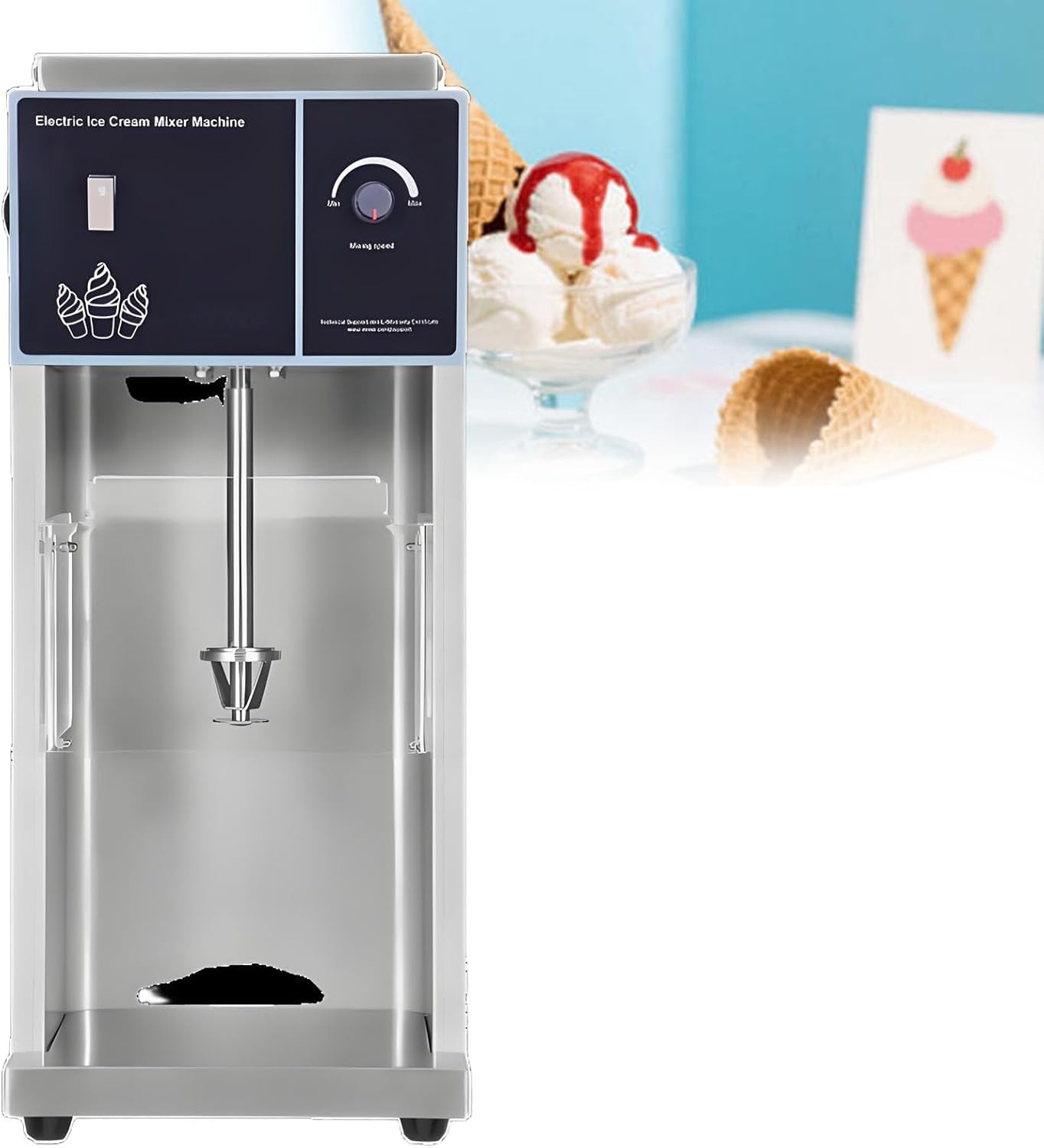 Hard Ice Cream Machine with 304 Stainless Steel Cylinder Commercial-Grade Electric Mixer Id-EAL for Restaurants Snack Bars Cafés Efficient Cooling System