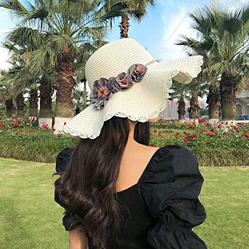 Floral Straw Hats For Women Sun Hat Women Beach Hat Straw Visor Hat Boonie Hat Cowgirl For Summer Travel Vacation 2023 Beige #TOP2