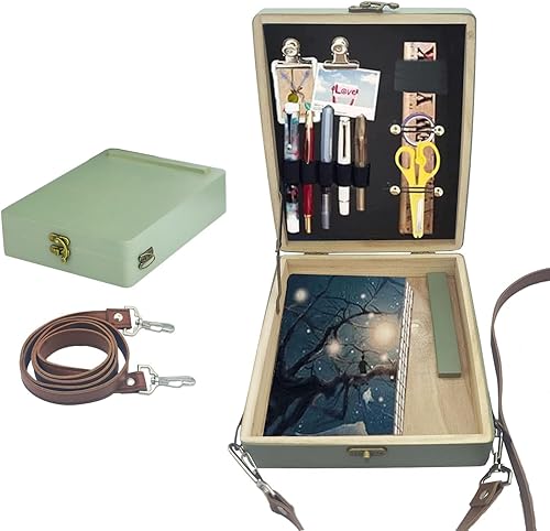 Writers Messenger - Caja de madera - Regalos para escritores, regalos de artistas, bolsa de arte de viaje, caja de pochada, caja de escritura