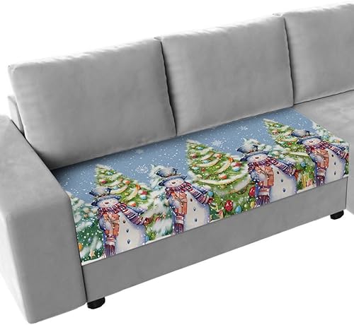 Fundas de cojín para sofá de Navidad, funda elástica para sofá con parte inferior elástica, diseño de muñeco de nieve azul, diseño de nieve de